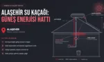 Alaşehir su kaçağı için çatıdaki güneş enerjisi deposu ve eve inen borulardan tavana sızıntıyı gösteren teknik kesit çizimi
