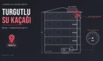 Turgutlu su kaçağı için çatı deposu, hidrofor ve kolon hattını gösteren bina kesiti çizimi